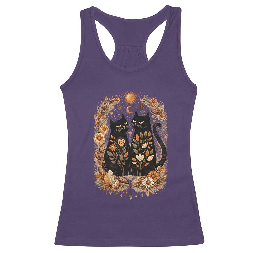 Subtle FDT Racerback Tank Top Vintage Flower Black Cat Social Activist