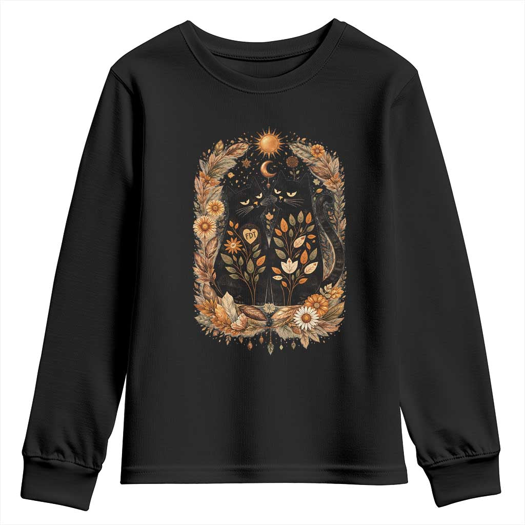 Subtle FDT Youth Sweatshirt Vintage Flower Black Cat Social Activist