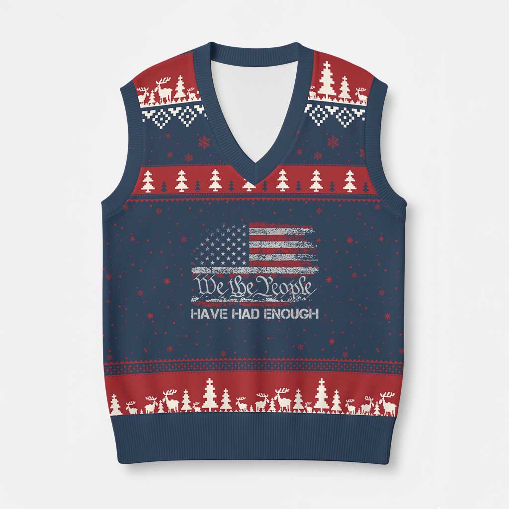 We The People Have Had Enough V-Neck Knit Sweater Vest Vintage Old 1776 Flag