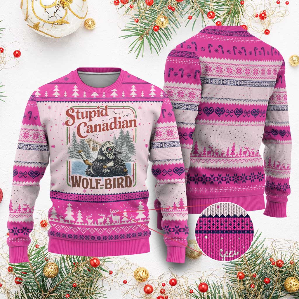 Stupid Canadian Wolf Bird Ugly Christmas Sweater Vintage Heated Hookey Loon Meme