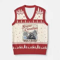 Stupid Canadian Wolf Bird V-Neck Knit Sweater Vest Vintage Heated Hookey Loon Meme