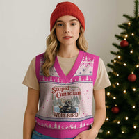 Stupid Canadian Wolf Bird V-Neck Knit Sweater Vest Vintage Heated Hookey Loon Meme