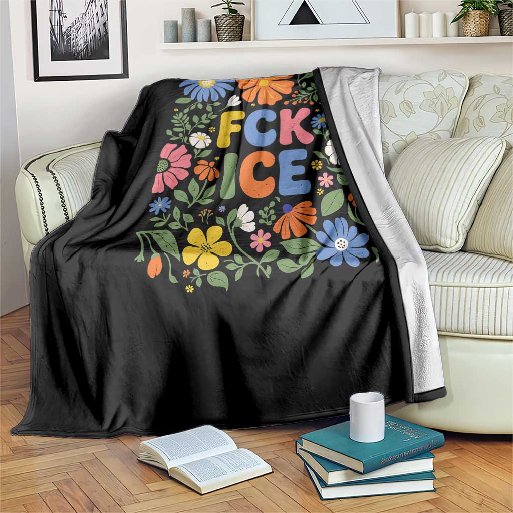 Fck Ice Throw Blanket Funny Boho Floral Resist Retro Pro Immigration