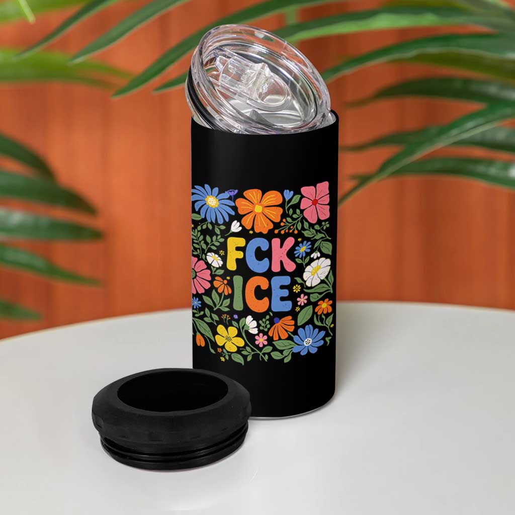 Fck Ice 4 in 1 Can Cooler Tumbler Funny Boho Floral Resist Retro Pro Immigration