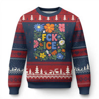 Fck Ice Ugly Christmas Sweater Funny Boho Floral Resist Retro Pro Immigration