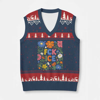 Fck Ice V-Neck Knit Sweater Vest Funny Boho Floral Resist Retro Pro Immigration