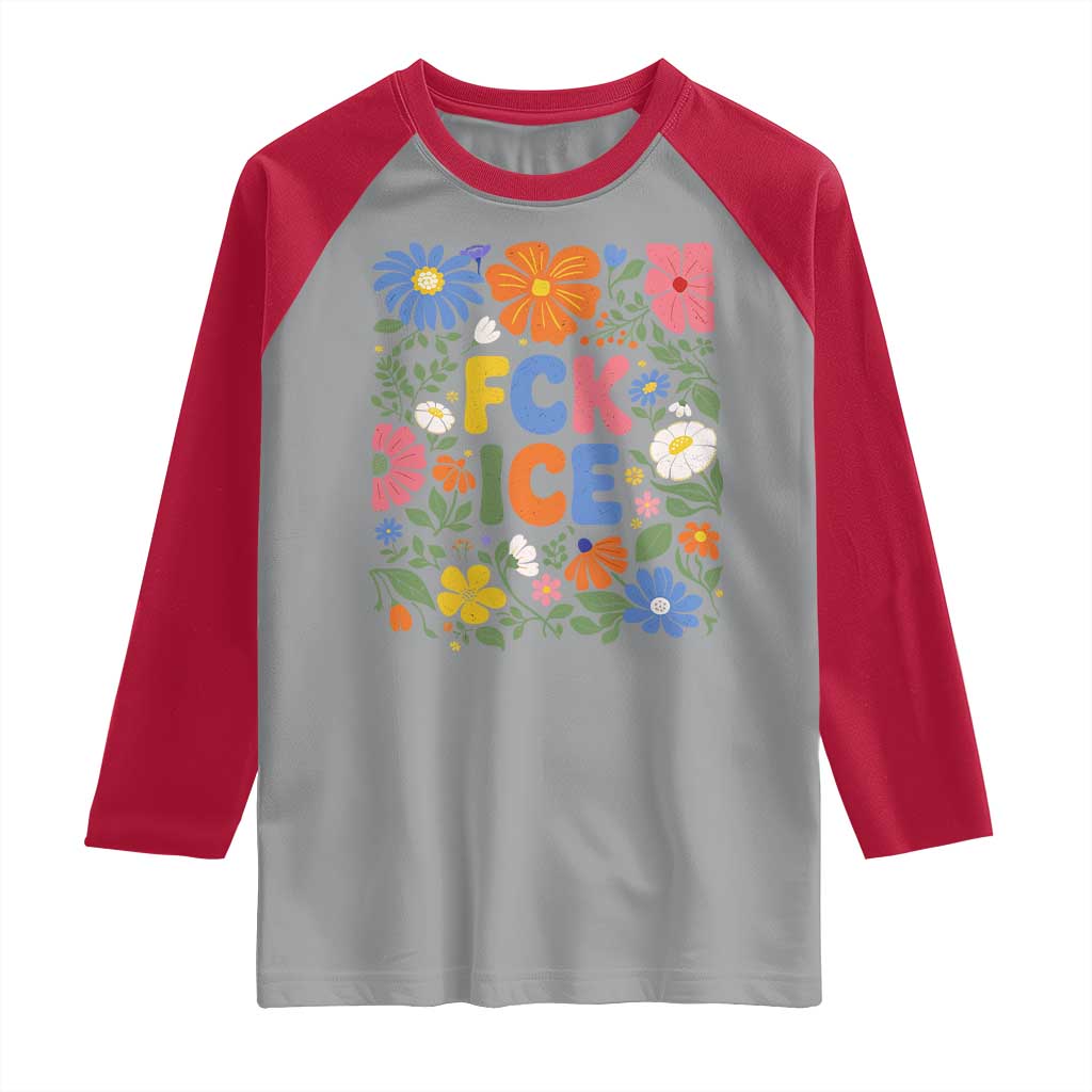 Fck Ice Raglan Shirt Funny Boho Floral Resist Retro Pro Immigration