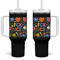 Fck Ice Tumbler With Handle Funny Boho Floral Resist Retro Pro Immigration