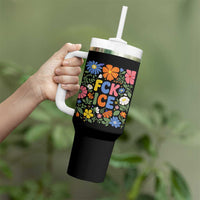 Fck Ice Tumbler With Handle Funny Boho Floral Resist Retro Pro Immigration