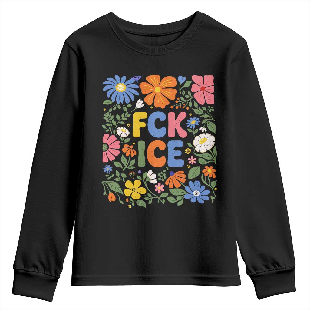 Fck Ice Youth Sweatshirt Funny Boho Floral Resist Retro Pro Immigration