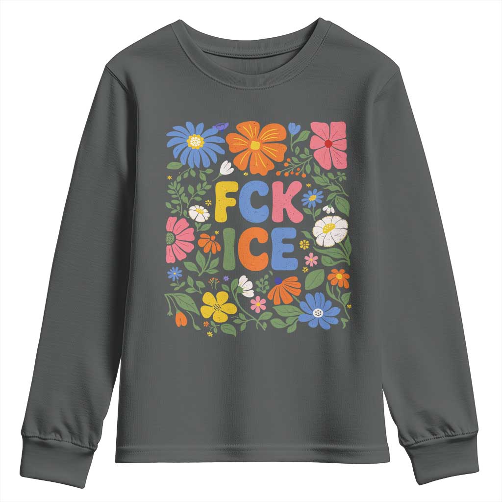 Fck Ice Youth Sweatshirt Funny Boho Floral Resist Retro Pro Immigration