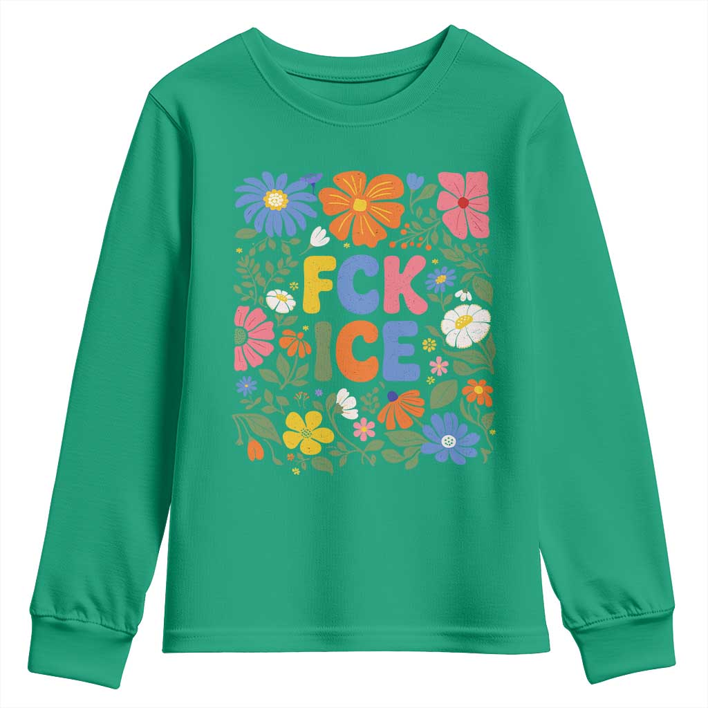 Fck Ice Youth Sweatshirt Funny Boho Floral Resist Retro Pro Immigration