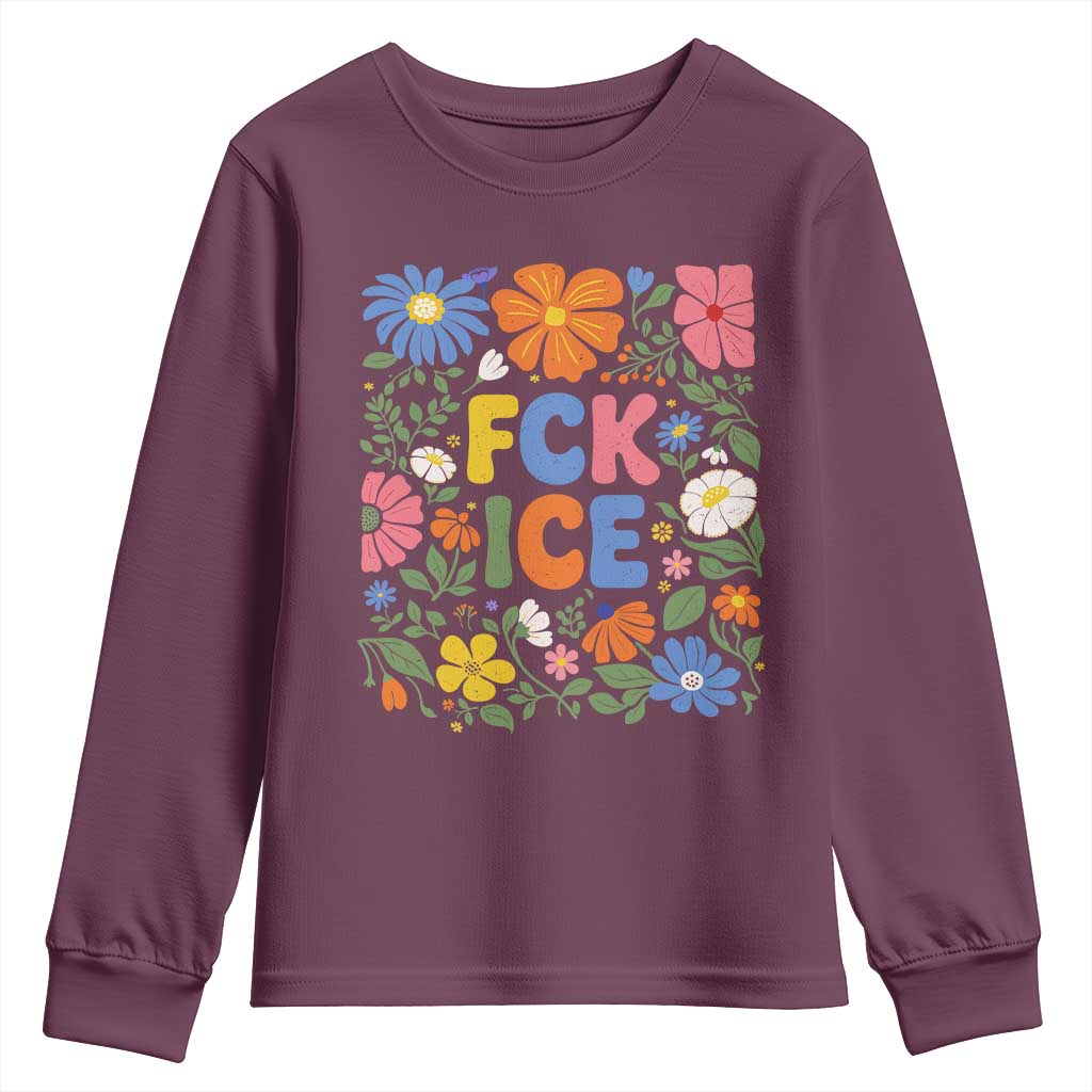 Fck Ice Youth Sweatshirt Funny Boho Floral Resist Retro Pro Immigration