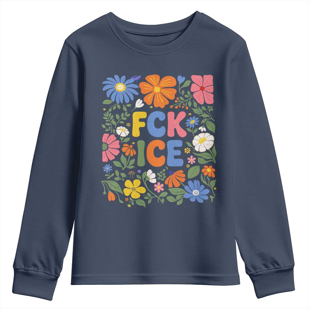 Fck Ice Youth Sweatshirt Funny Boho Floral Resist Retro Pro Immigration