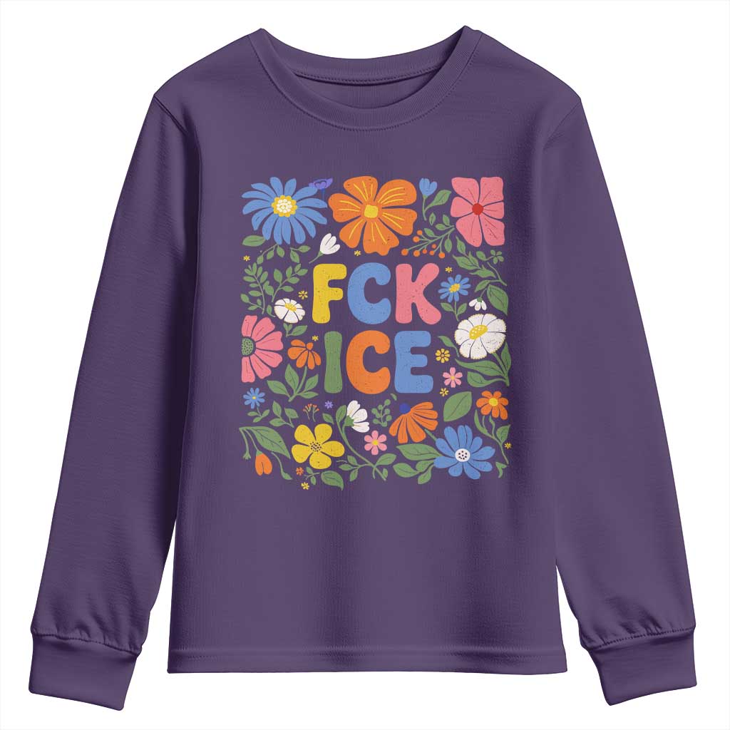 Fck Ice Youth Sweatshirt Funny Boho Floral Resist Retro Pro Immigration