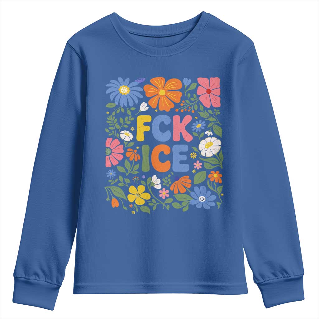 Fck Ice Youth Sweatshirt Funny Boho Floral Resist Retro Pro Immigration