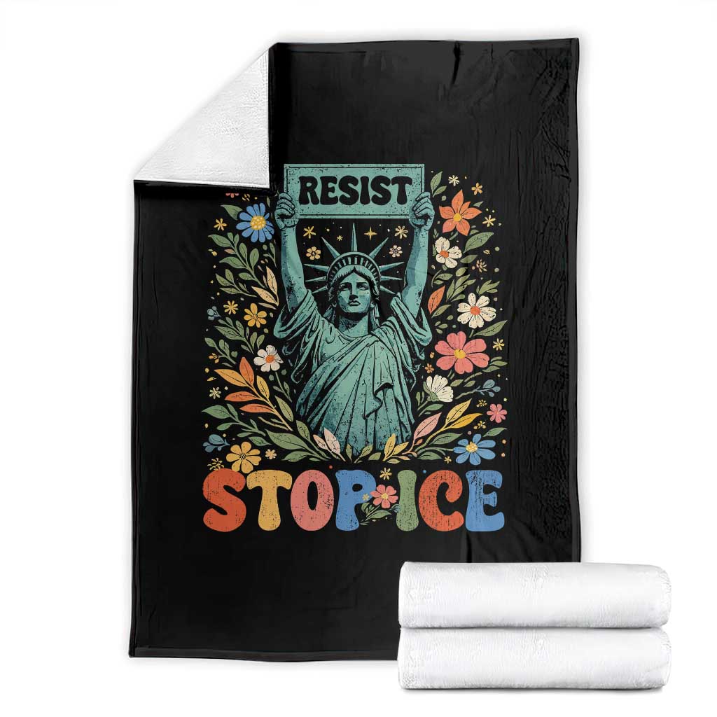 Stop ICE Throw Blanket Funny Statue of Liberty Boho Floral Resist Retro