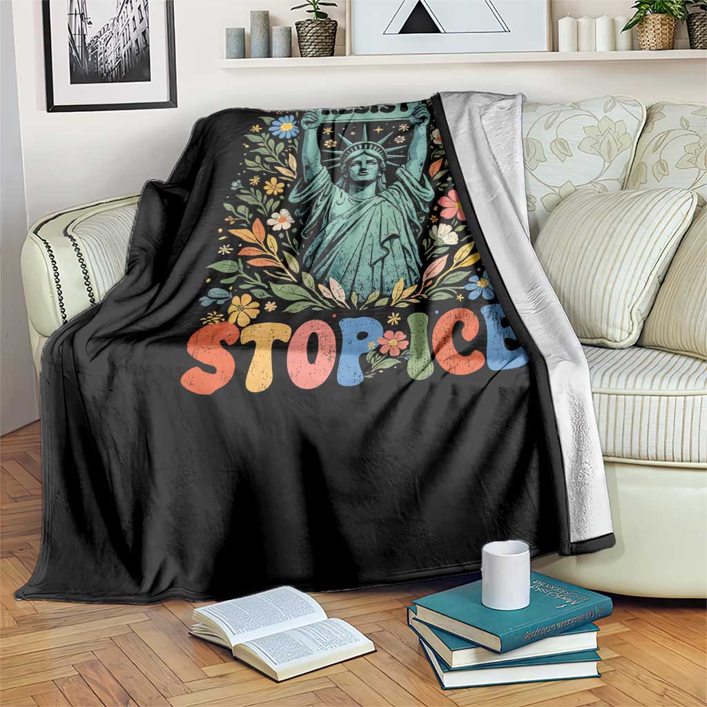 Stop ICE Throw Blanket Funny Statue of Liberty Boho Floral Resist Retro