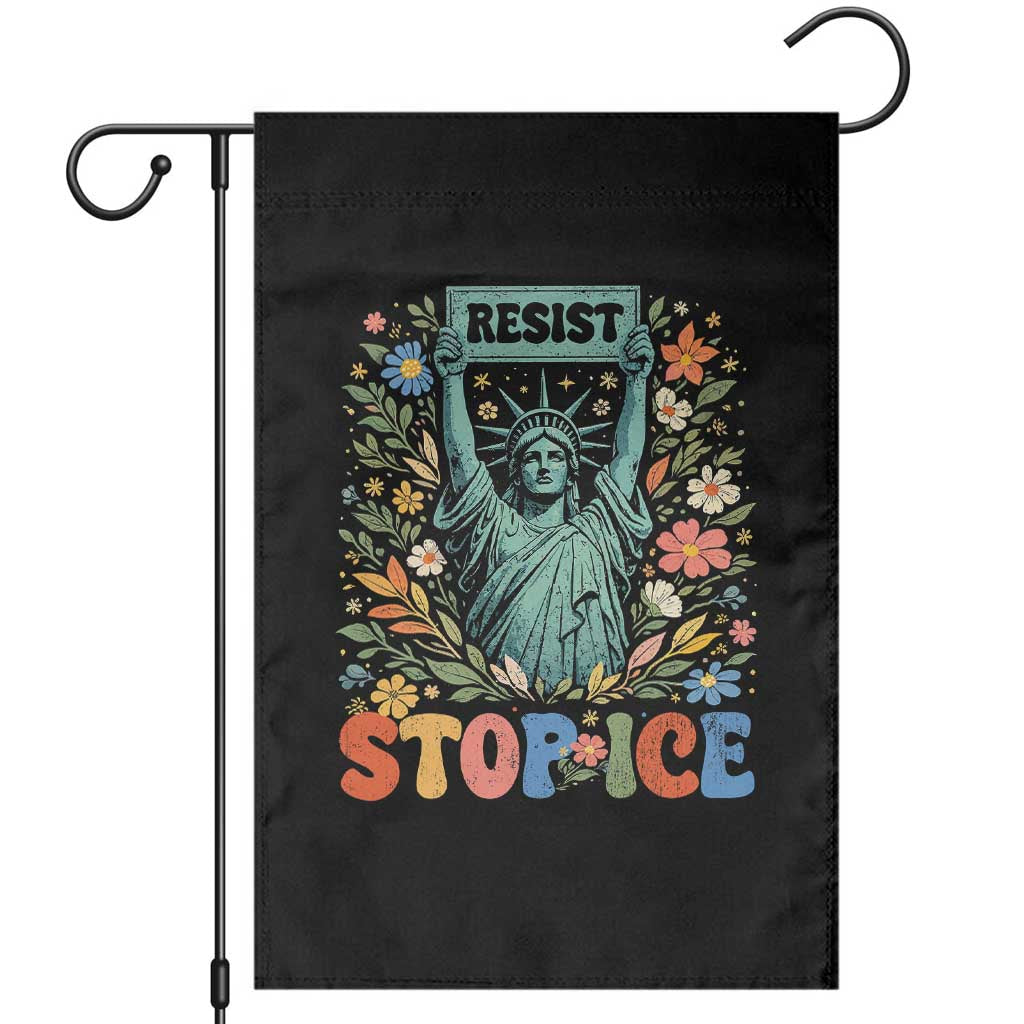 Stop ICE Garden Flag Funny Statue of Liberty Boho Floral Resist Retro
