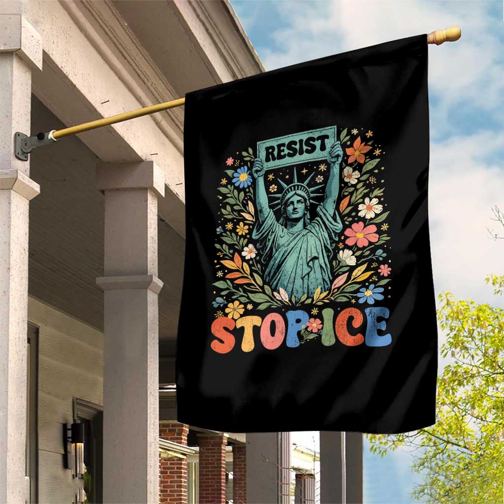Stop ICE Garden Flag Funny Statue of Liberty Boho Floral Resist Retro