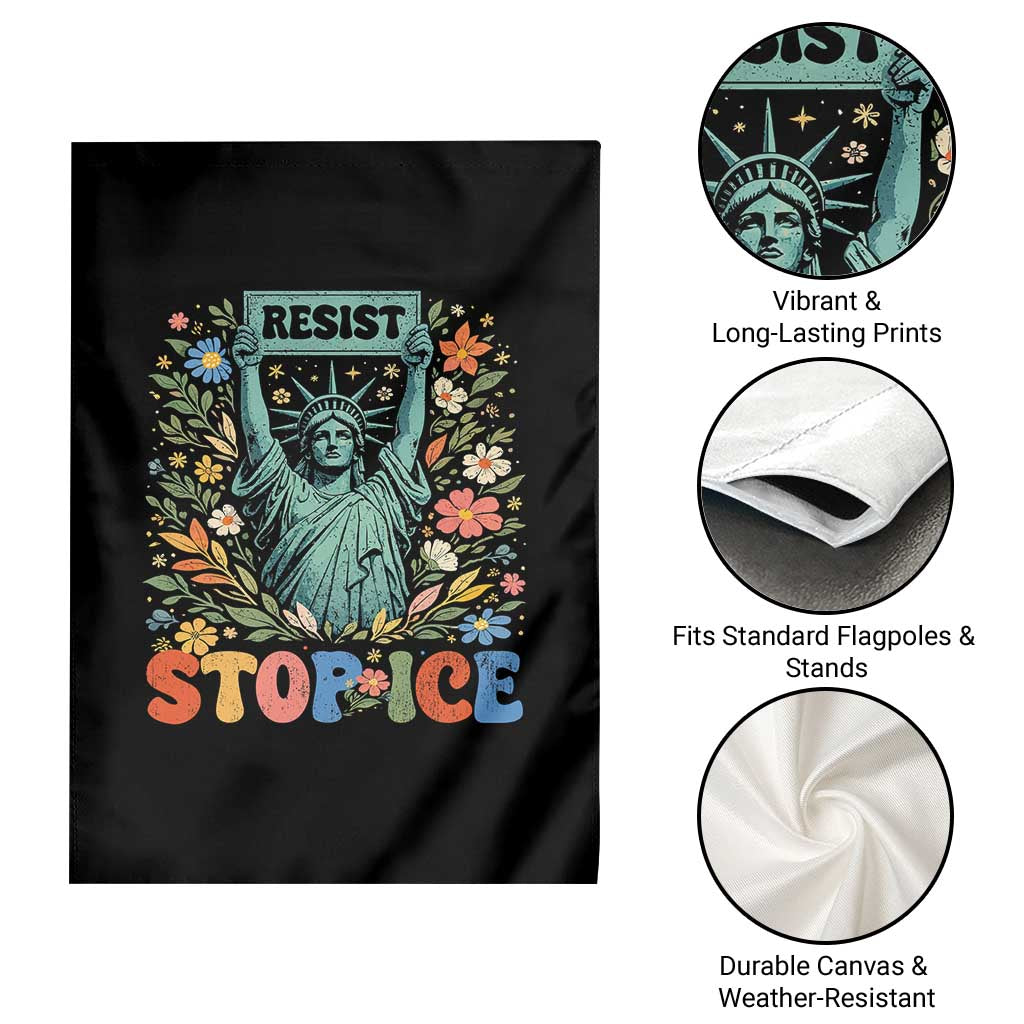 Stop ICE Garden Flag Funny Statue of Liberty Boho Floral Resist Retro