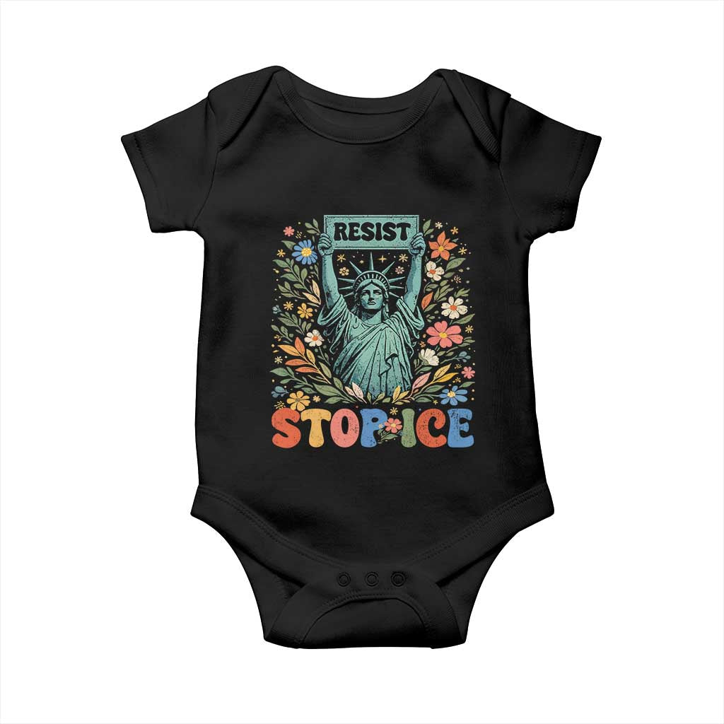 Stop ICE Baby Onesie Funny Statue of Liberty Boho Floral Resist Retro