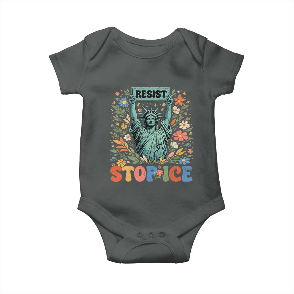 Stop ICE Baby Onesie Funny Statue of Liberty Boho Floral Resist Retro