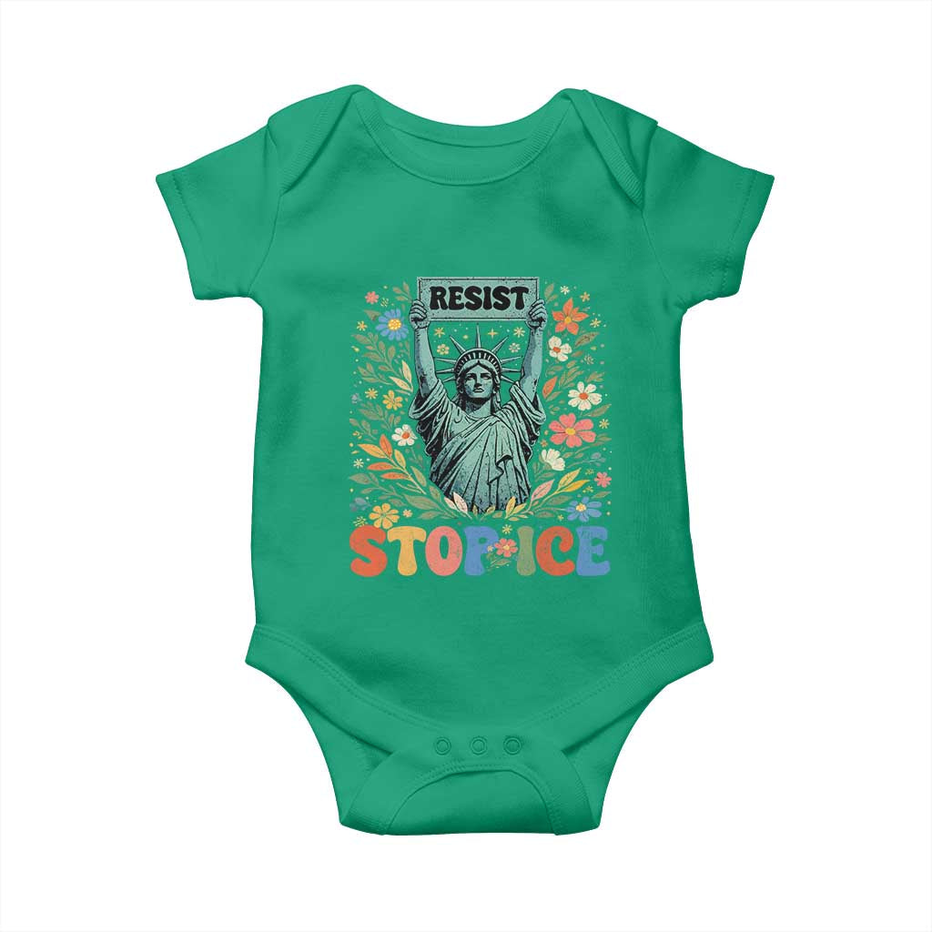 Stop ICE Baby Onesie Funny Statue of Liberty Boho Floral Resist Retro
