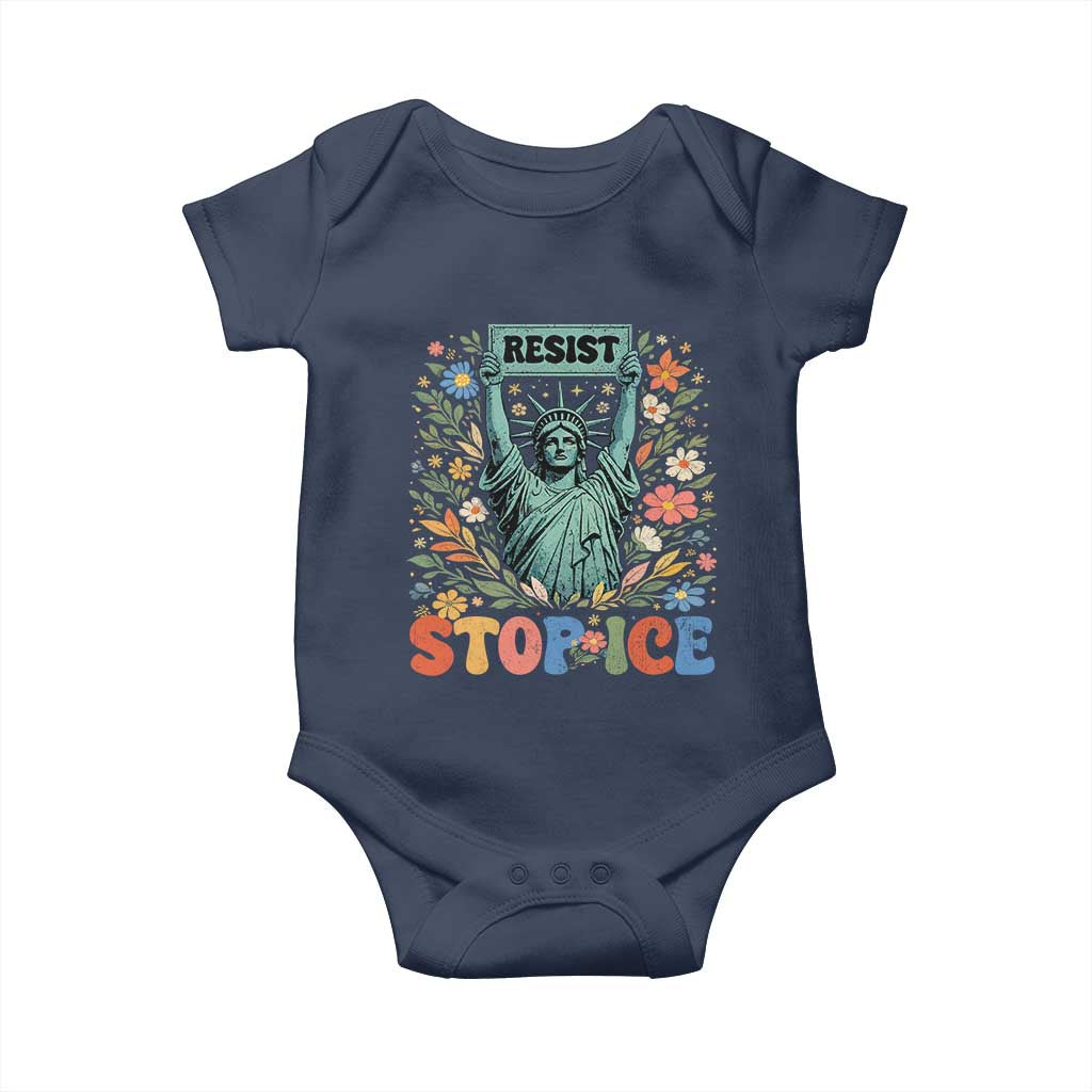 Stop ICE Baby Onesie Funny Statue of Liberty Boho Floral Resist Retro