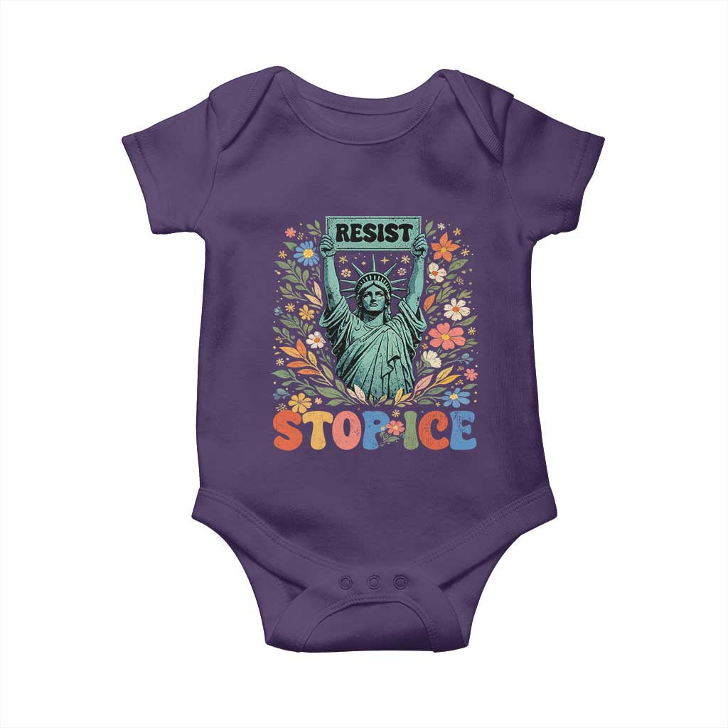Stop ICE Baby Onesie Funny Statue of Liberty Boho Floral Resist Retro