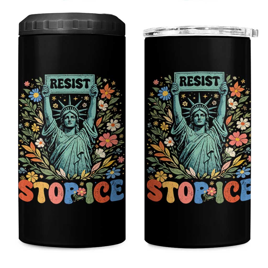 Stop ICE 4 in 1 Can Cooler Tumbler Funny Statue of Liberty Boho Floral Resist Retro