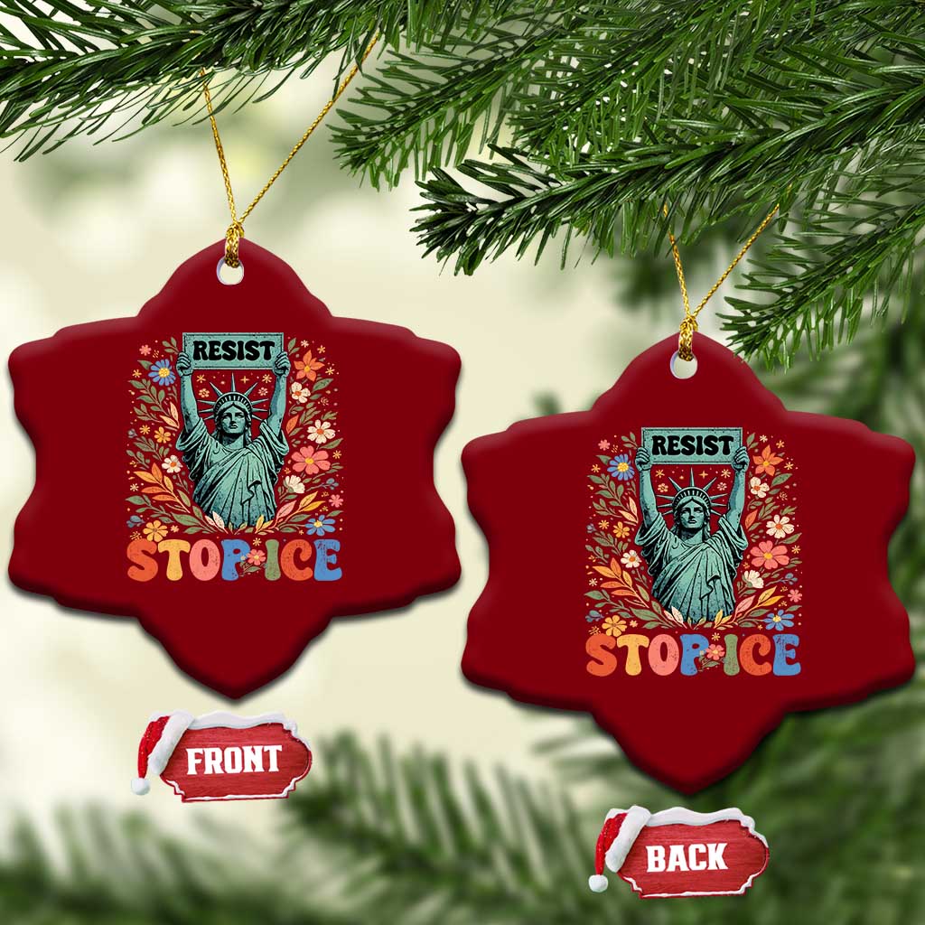 Stop ICE Ceramic Ornament Funny Statue of Liberty Boho Floral Resist Retro