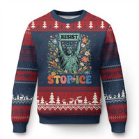 Stop ICE Ugly Christmas Sweater Funny Statue of Liberty Boho Floral Resist Retro