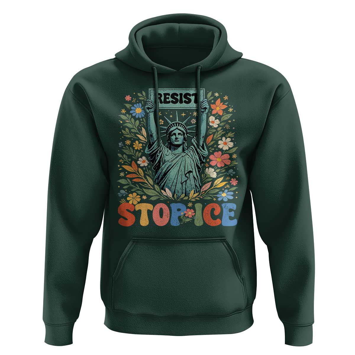 Stop ICE Hoodie Funny Statue of Liberty Boho Floral Resist Retro