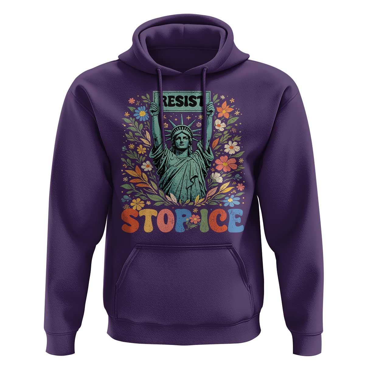 Stop ICE Hoodie Funny Statue of Liberty Boho Floral Resist Retro