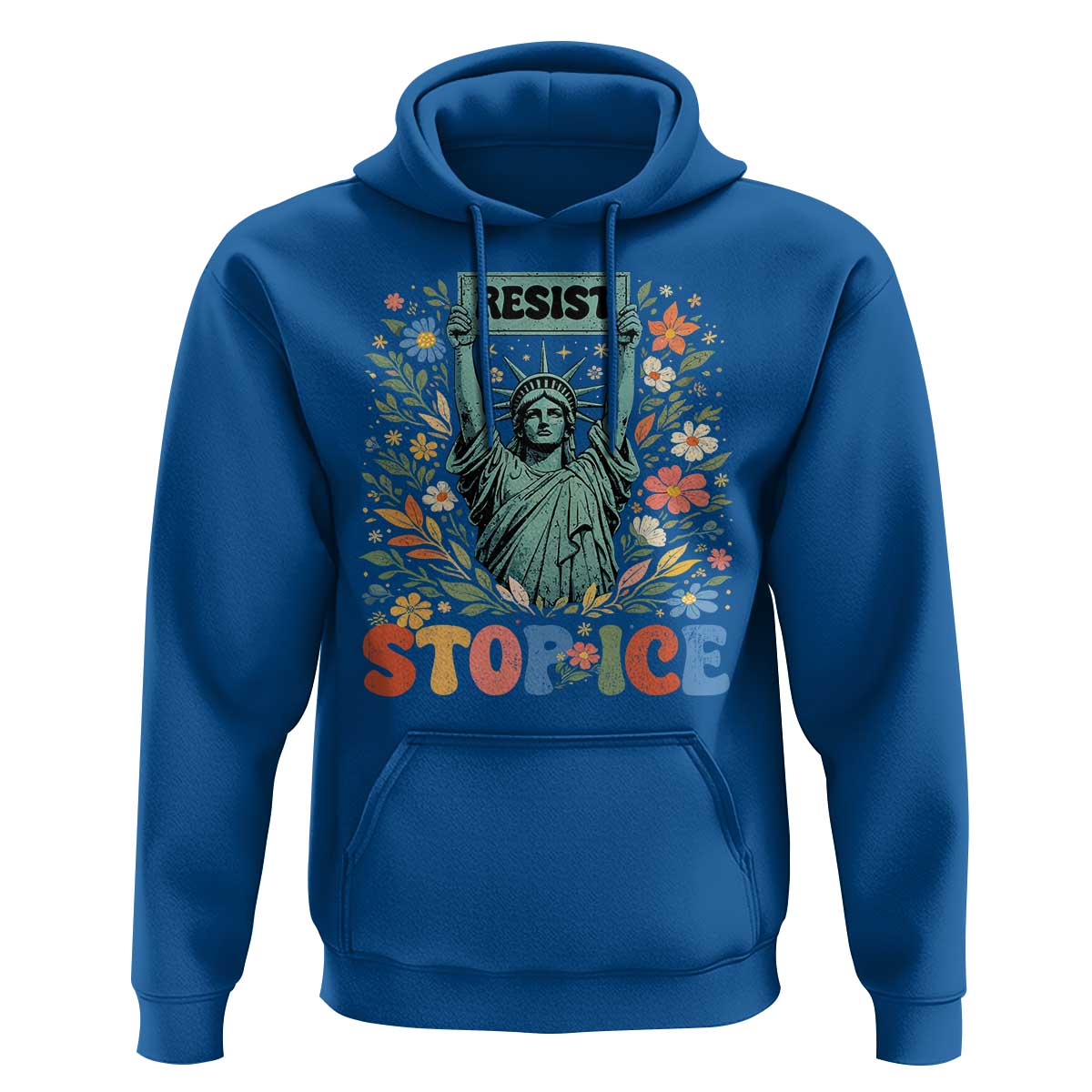 Stop ICE Hoodie Funny Statue of Liberty Boho Floral Resist Retro
