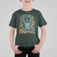 Stop ICE T Shirt For Kid Funny Statue of Liberty Boho Floral Resist Retro