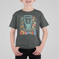 Stop ICE T Shirt For Kid Funny Statue of Liberty Boho Floral Resist Retro