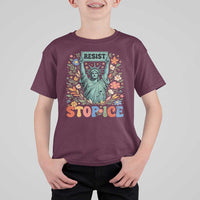 Stop ICE T Shirt For Kid Funny Statue of Liberty Boho Floral Resist Retro