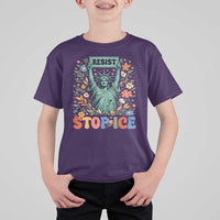 Stop ICE T Shirt For Kid Funny Statue of Liberty Boho Floral Resist Retro