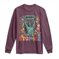 Stop ICE Long Sleeve Shirt Funny Statue of Liberty Boho Floral Resist Retro
