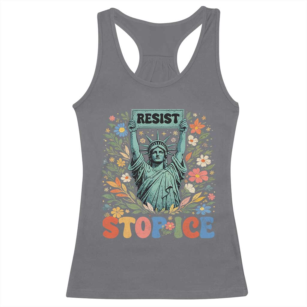 Stop ICE Racerback Tank Top Funny Statue of Liberty Boho Floral Resist Retro