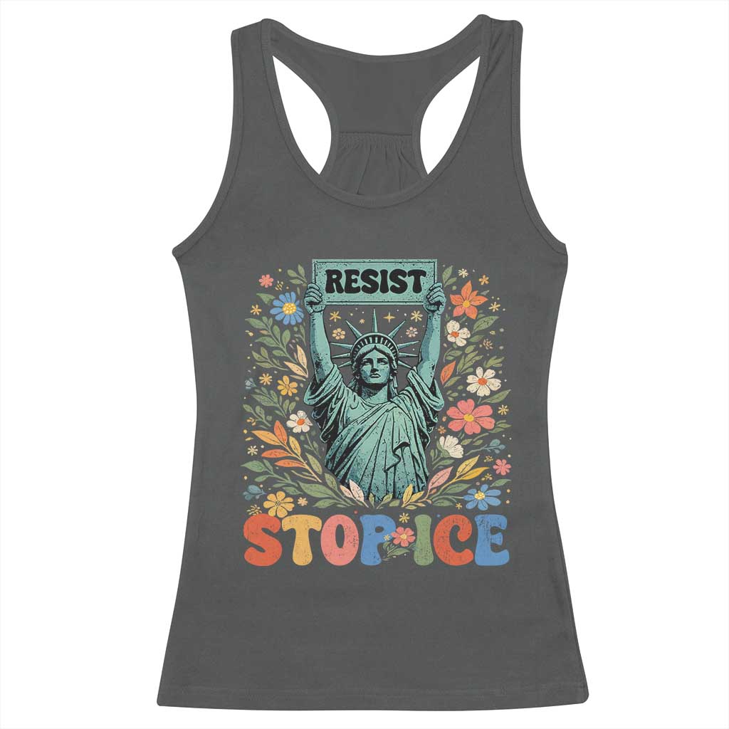 Stop ICE Racerback Tank Top Funny Statue of Liberty Boho Floral Resist Retro