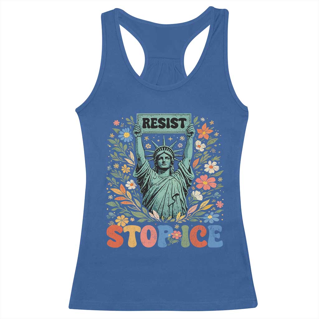 Stop ICE Racerback Tank Top Funny Statue of Liberty Boho Floral Resist Retro