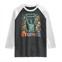 Stop ICE Raglan Shirt Funny Statue of Liberty Boho Floral Resist Retro