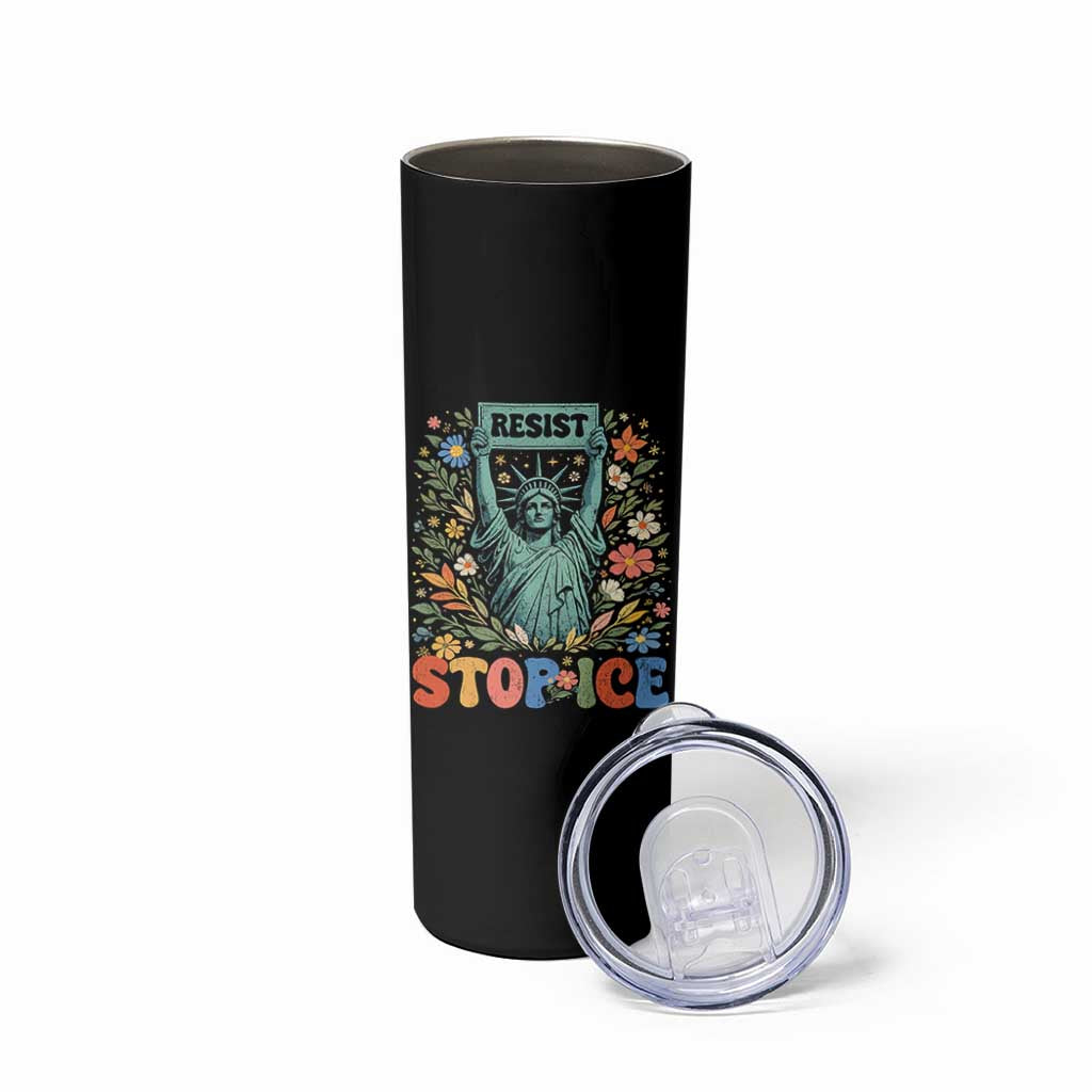 Stop ICE Skinny Tumbler Funny Statue of Liberty Boho Floral Resist Retro