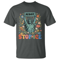 Stop ICE T Shirt Funny Statue of Liberty Boho Floral Resist Retro