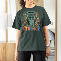 Stop ICE T Shirt For Women Funny Statue of Liberty Boho Floral Resist Retro