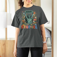 Stop ICE T Shirt For Women Funny Statue of Liberty Boho Floral Resist Retro