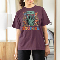 Stop ICE T Shirt For Women Funny Statue of Liberty Boho Floral Resist Retro